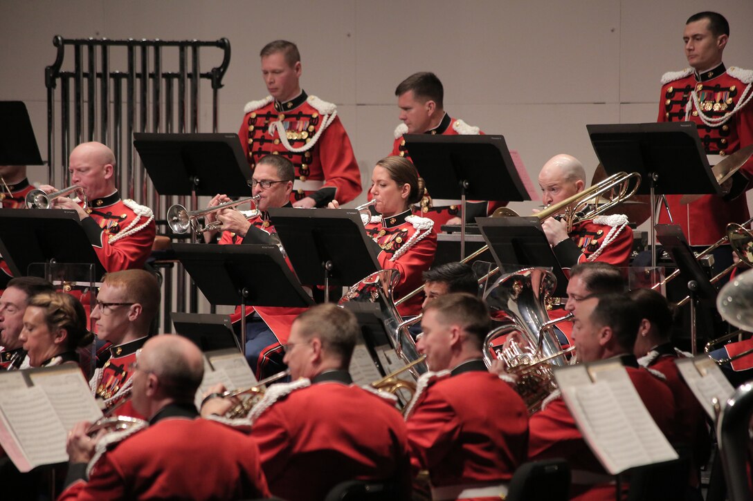 Musicologist Dr. Patrick Warfield joined the Marine Band in this unique program that began with a sampling of Sousa’s famed concerts at New York City’s famous Hippodrome Theatre and his first efforts as a “war composer.” The concert concluded with “The March King’s” shift from peacetime entertainer to wartime public figure. (U.S. Marine Corps photo by Master Sgt. Kristin duBois/released)
