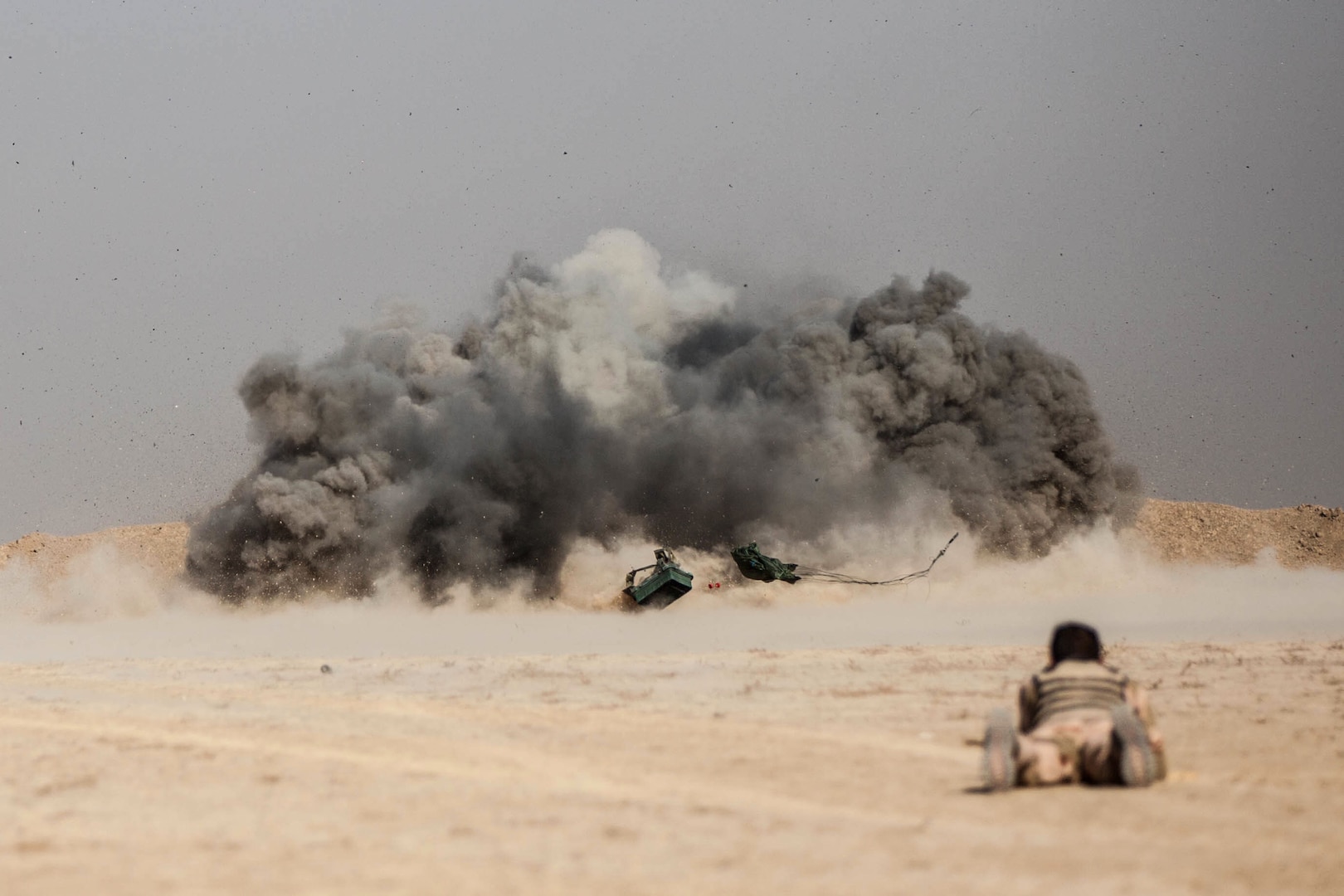 An Iraqi security forces soldier detonates an anti-personnel obstacle breaching systems during the combat engineer task training course at the Besmaya Range Complex, Iraq, Nov. 9, 2016. Camp Besmaya is one of four Combined Joint Task Force – Operation Inherent Resolve (CJTF-OIR) building partner capacity locations dedicated to training Iraqi security forces. Combined Joint Task Force-Operation Inherent Resolve is a multinational effort to weaken and destroy Islamic State in Iraq and the Levant operations in the Middle East region and around the world. (U.S. Army photo by Sgt. Josephine Carlson)