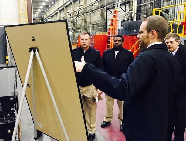 U.S. Navy Cmdr. Jesse J. Zimbauer and Master Chief Petty Officer Lafrederick O. Herring of the new USS Indiana nuclear submarine visited Naval Surface Warfare Center, Crane Division (NSWC Crane) on Tuesday as they continue their tour around the state of Indiana.