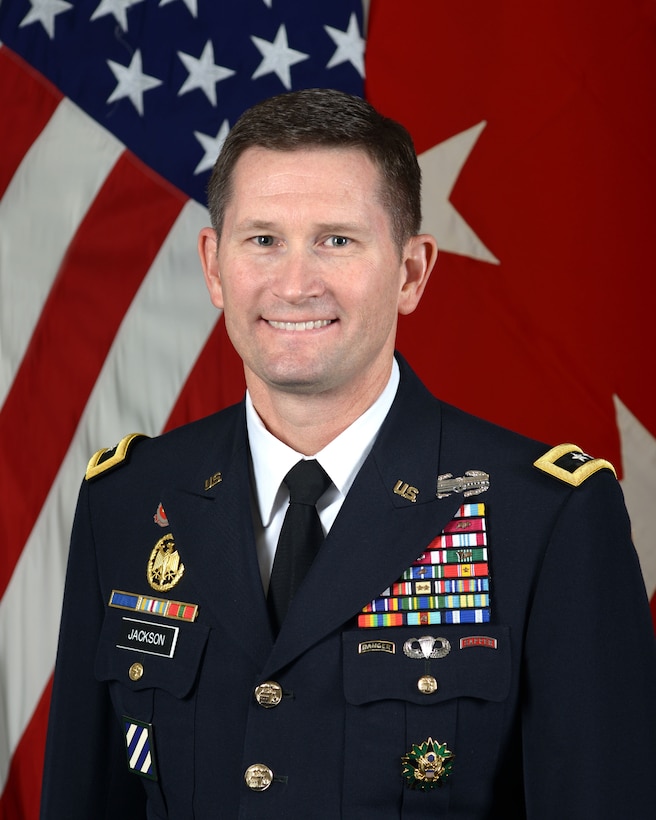 Maj. Gen. Donald Jackson, Deputy Commanding General, Civil and Emergency Operations, U.S. Army Corps of Engineers, poses for a command portrait in the Army portrait studio at the Pentagon in Arlington, VA, Nov. 28, 2016.  (U.S. Army photo by Monica King/Released)