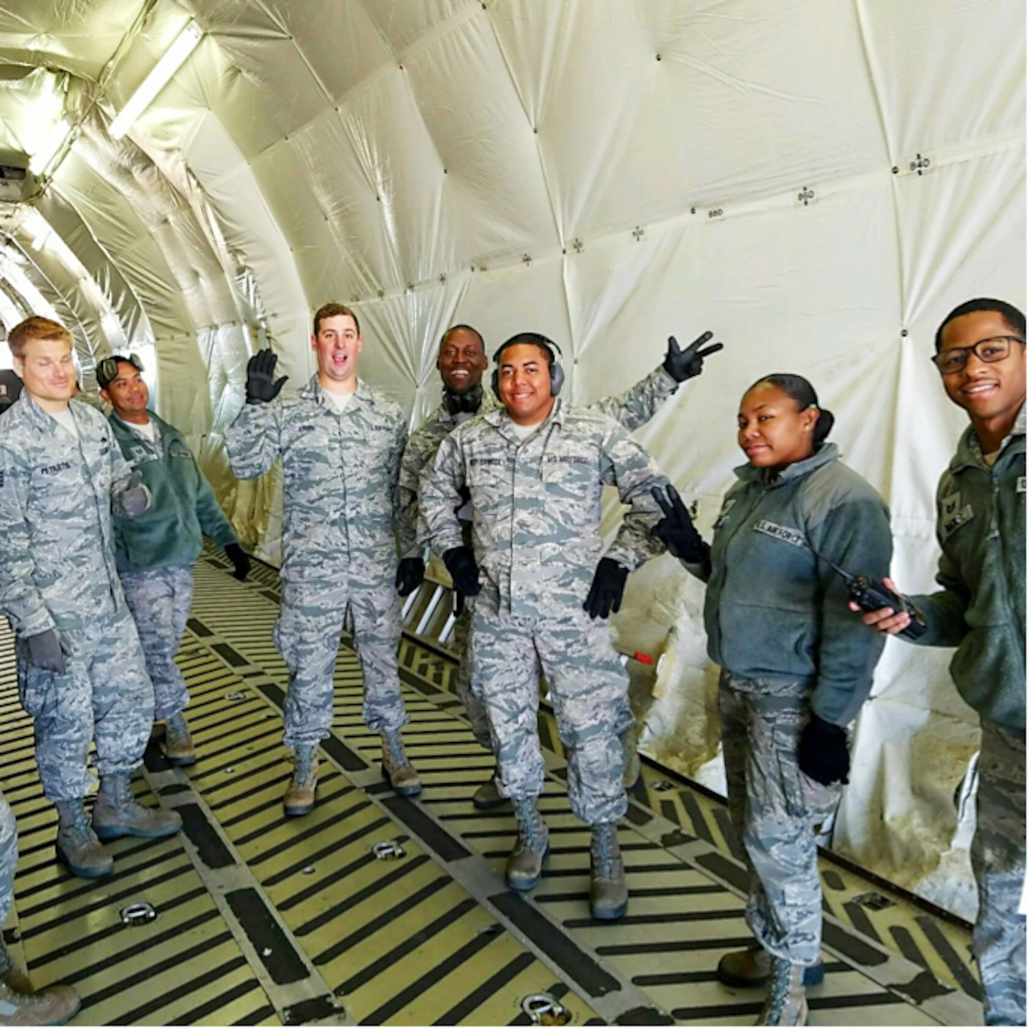 A group of 19 Aerial Port personnel from the 38th Aerial Port Squadron board a C-17 on cool brisk morning at Joint Base Charleston, South Carolina. The destination is a short flight to Dobbins Air Reserve Base, home of the Air Transportation Proficiency Center and Deployment Readiness Training. The ATPC’s goal is to train Reserve Airman in the Air Transportation career field to be proficient in their career field. (Courtesy photo)
