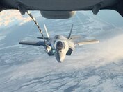 An F-35B from Marine Fighter Attack Squadron 121, 3rd Marine Aircraft Wing, refuels in flight while transiting the Pacific from Marine Corps Air Station Yuma, Ariz., to Joint Base Elmendorf-Richardson, Alaska, Jan. 9, 2017, with its final destination of Iwakuni, Japan.  VMFA-121 is the first operational F-35B squadron assigned to the Fleet Marine Force, with its relocation to 1st Marine Aircraft Wing at Iwakuni.  The F-35B was developed to replace the Marine Corps’ F/A-18 Hornet, AV-8B Harrier and EA- 6B Prowler. The Short Take-off Vertical Landing aircraft is a true force multiplier. The unique combination of stealth, cutting-edge radar and sensor technology, and electronic warfare systems bring all of the access and lethality capabilities of a fifth-generation fighter, a modern bomber, and an adverse-weather, all-threat environment air support platform.