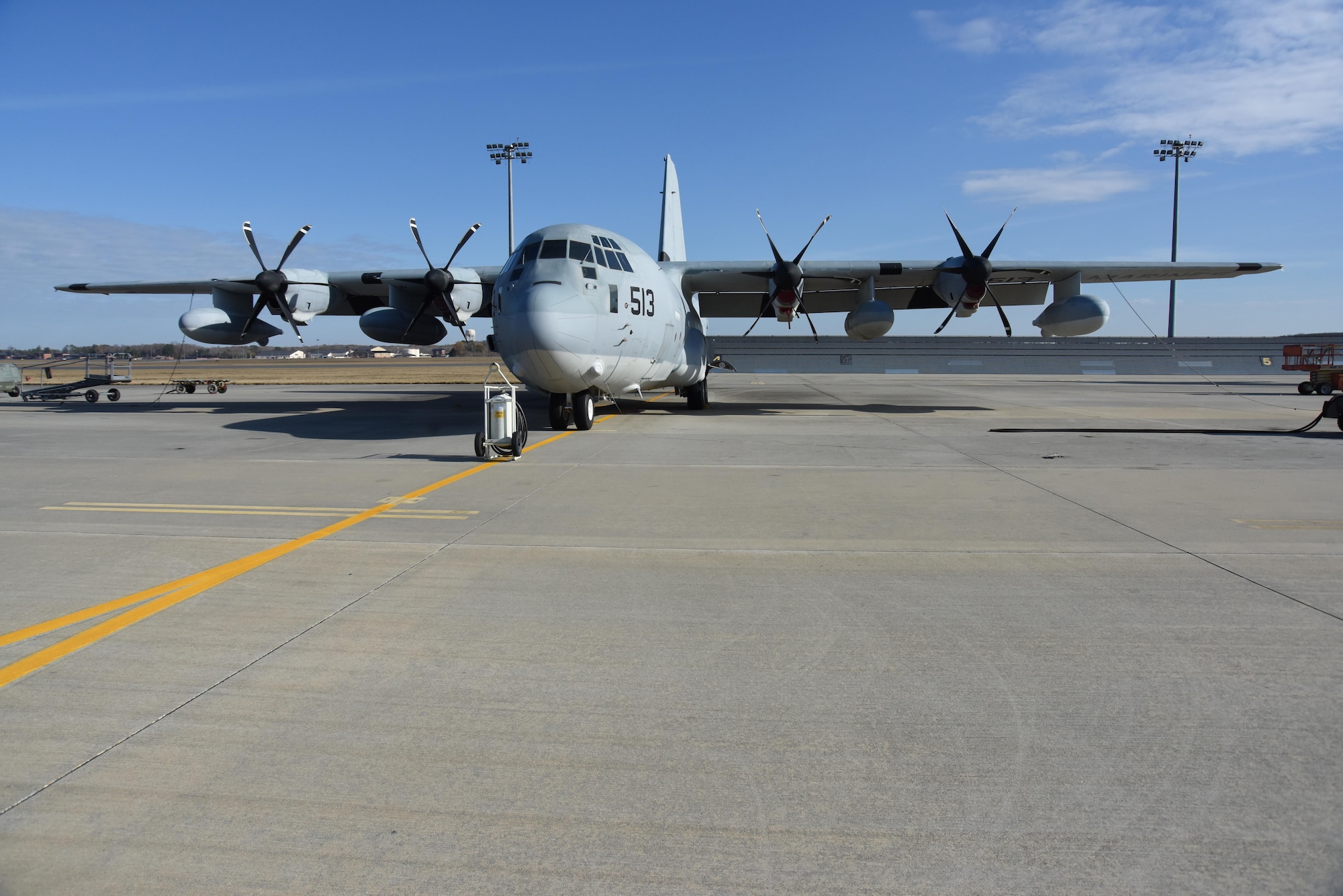 A project to retrofit Large Aircraft Infrared Countermeasures (LAIRCM) Advanced Threat Warning Systems onto the Navy C-130Js arrived at the Warner Robins Air Logistics Complex in fiscal 2016. It was completed ahead of schedule in early fiscal 2017 through the combined efforts of the 559th Aircraft Maintenance Squadron, the unit that performs depot-level maintenance, repair and modification for all C-5 aircraft, and the 560th Aircraft Maintenance Squadron, which does the same for the C-130. (U.S. Air Force Photo by Ed Aspera)
