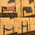 Staff Sgt. Jonathan Balko, an electrical and environmental craftsman assigned to the 28th Aircraft Maintenance Squadron, left, folds his American flag in front of the Washington Monument in Washington, D.C. From a young age, Balko knew he wanted to have a career related to military aviation. (Courtesy photo)