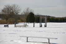 Snow covers the Shellbank Fitness Center track after winter storm Helena at Joint Base Langley-Eustis, Va., Jan. 10, 2017. The Hampton Roads region received several inches of snow with some areas receiving up to a foot. (U.S. Air Force photo by Airman 1st Class Tristan Biese)