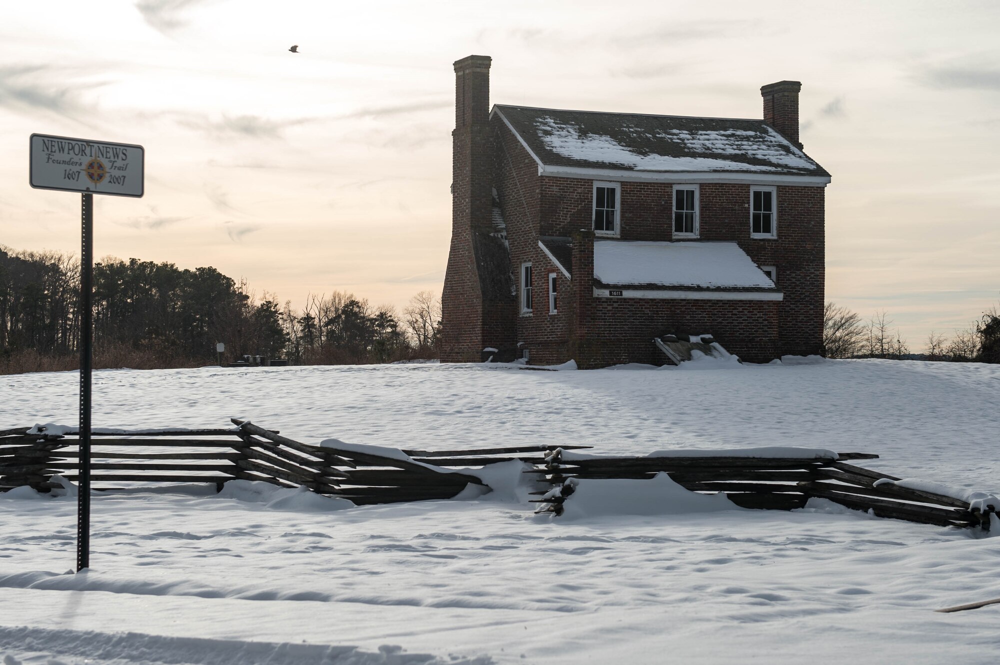 The Matthew Jones House sits covered in snow after winter storm Helena at Joint Base Langley-Eustis, Va., Jan. 10, 2017. The Hampton Roads area was hit by the storm on Jan. 7 and 8 with freezing temperatures causing snow and ice covered roads throughout the region. (U.S. Air Force photo by Airman 1st Class Derek Seifert)