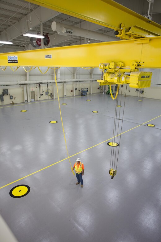 Inside the newly unveiled Unmanned Aerial Systems hangar constructed at Camp Mackall near Fort Bragg, North Carolina. The facility, built by Caddell Construction, won the state and national-level Associated Builders and Constractors, Inc. Excellence in Construction Competition in December 2016. It also received state-level honors from the Associated General Contractors of America.
