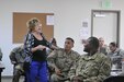 Margaret ‘Meg’ Haycraft (left), director of psychological health, 63rd Regional Support Command, jokes with U.S. Army Reserve Soldiers at a Sexual Harassment/Assault Response and Prevention class, Nov. 9, 2016, Camp Parks, Dublin, Calif. Haycraft helps Reserve Soldiers in mental health distress and aids them on the path to recovery through various means.  (U.S. Army Reserve photo by Sgt. 1st Class LaTonya Kelly)