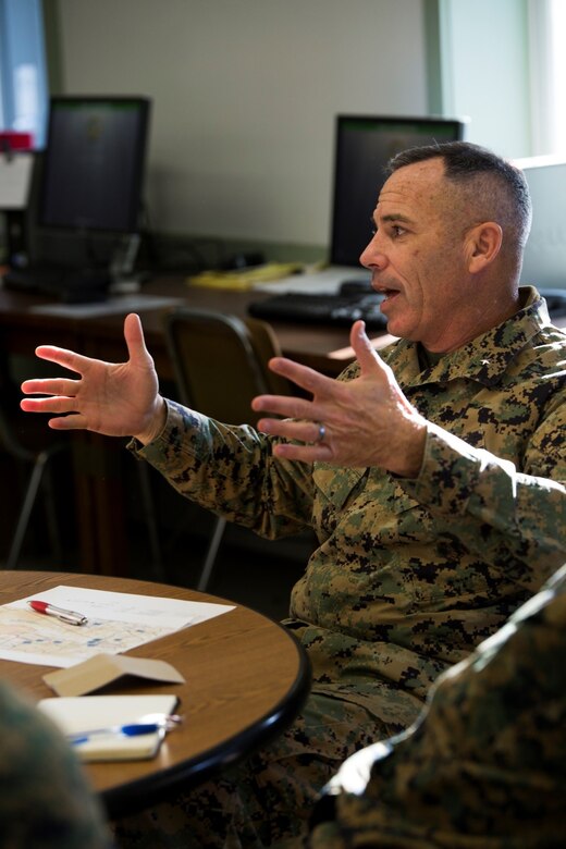 Brig. Gen. Paul K. Lebidine, commanding general of 4th Marine Division, gives a brief to the leaders of exercise Nordic Frost at Camp Ethan Allen Training Site in Jericho, Vt., Jan. 6. 2017. Lebidine spoke about the purpose of this year’s exercise, which is to emphasize squad and fire team development, as well as to highlight the importance of small-unit leadership in a cold weather environment. (U.S. Marine Corps photo by Cpl. Melissa Martens/ Released) 