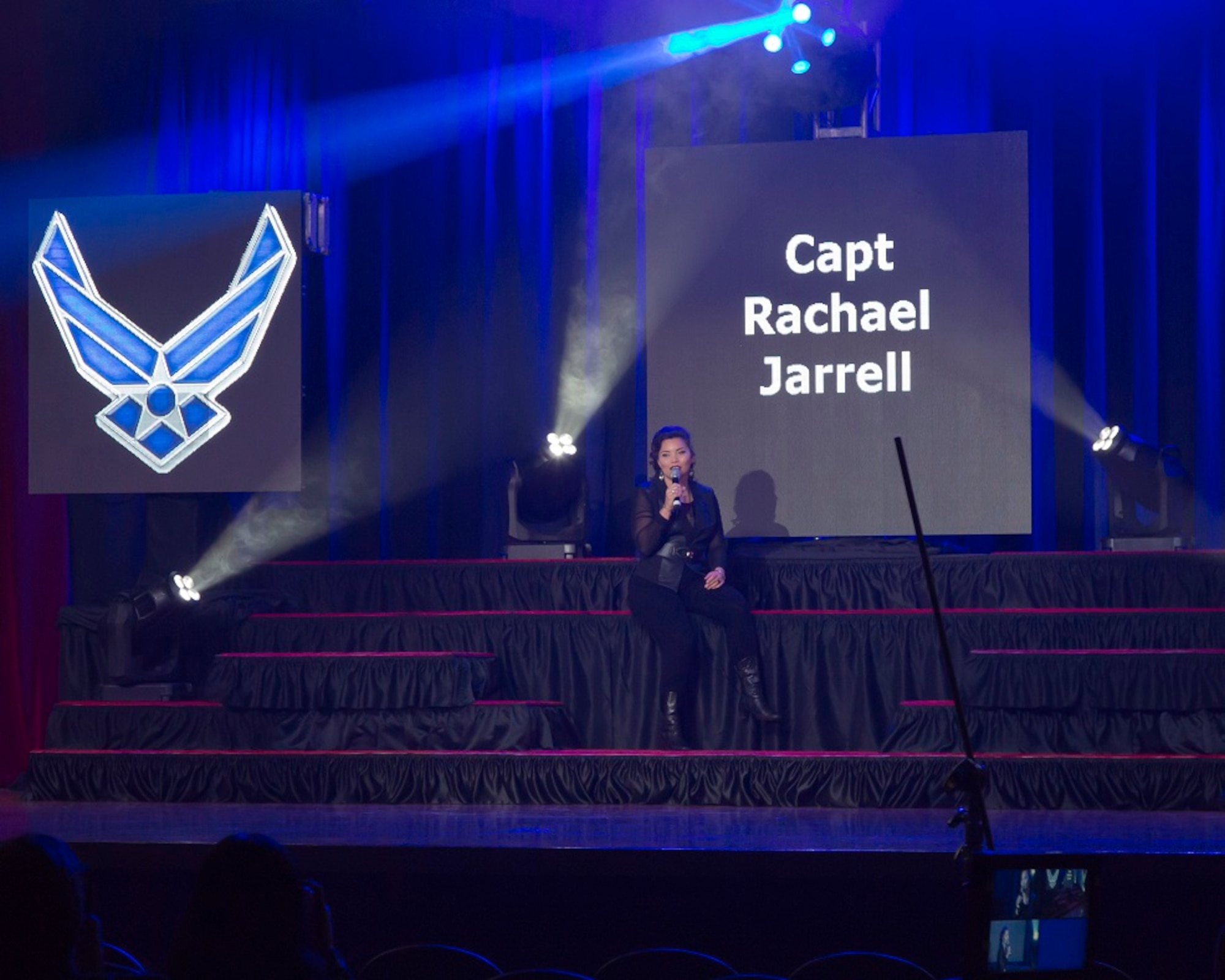 Capt. Rachael Jarrell of the 7th Logistics Readiness Squadron at Dyess Air Force Base, Texas, placed first in the #VocalUpload contest. She sang Demi Lovato’s “Stone Cold.” (U.S. Air Force photo by Lee Schwabe)