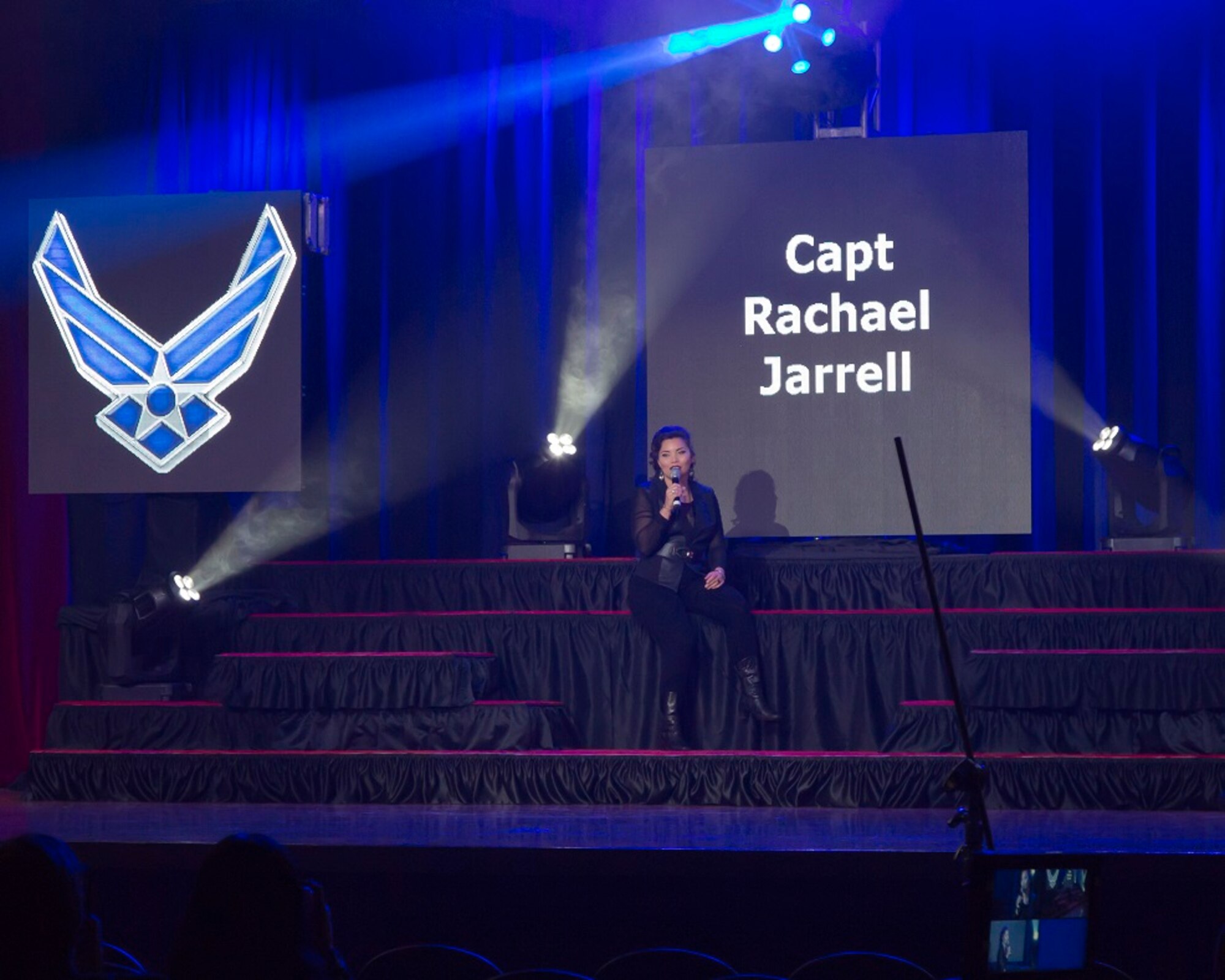 Capt. Rachael Jarrell of the 7th Logistics Readiness Squadron at Dyess Air Force Base, Texas, placed first in the #VocalUpload contest. She sang Demi Lovato’s “Stone Cold.” (U.S. Air Force photo by Lee Schwabe)