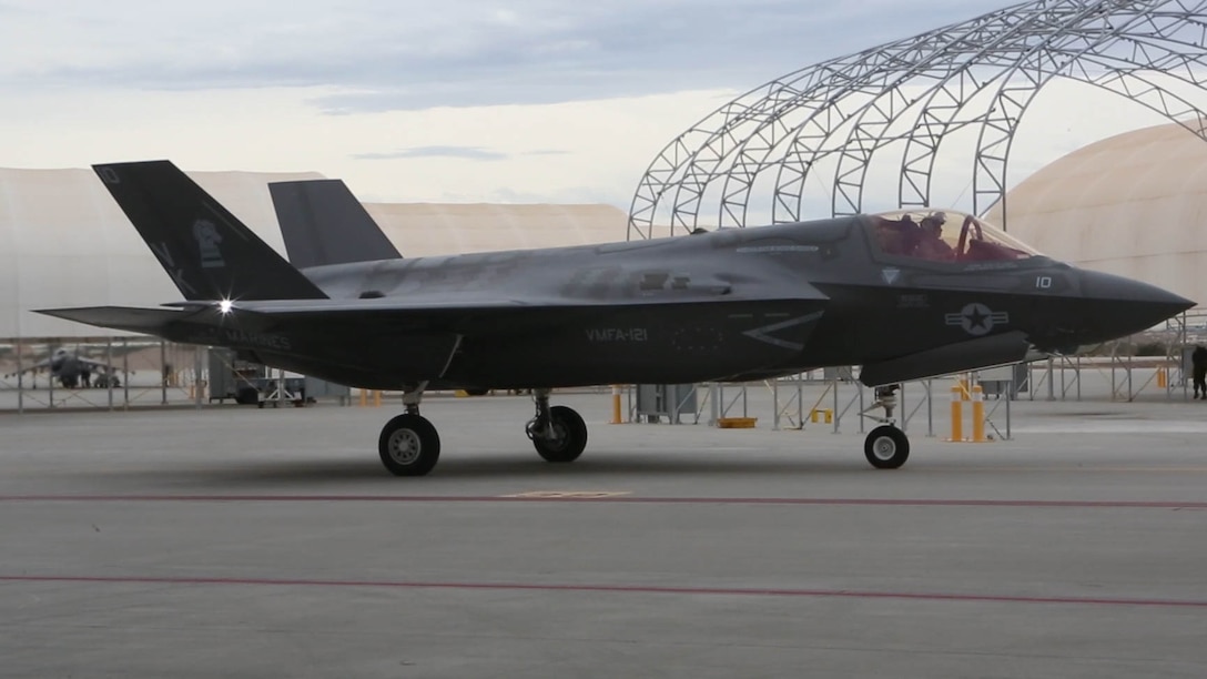 An F-35B lightning II with Marine Fighter Attack Squadron (VMFA) 121 prepares to take off aboard Marine Corps Air Station Yuma, Ariz., Jan. 9, 2017, as it transits the Pacific en route to Marine Corps Air Station Iwakuni, Japan. VMFA-121 is the first operational F-35B squadron in the Marine Corps, with its relocation to 1st Marine Aircraft Wing at Iwakuni.  The F-35B was developed to replace the Marine Corps’ F/A-18 Hornet, AV-8B Harrier and EA- 6B Prowler. The Short Take-off Vertical Landing (STOVL) aircraft is a true force multiplier. The unique combination of stealth, cutting-edge radar and sensor technology, and electronic warfare systems bring all of the access and lethality capabilities of a fifth-generation fighter, a modern bomber, and an adverse-weather, all-threat environment air support platform.