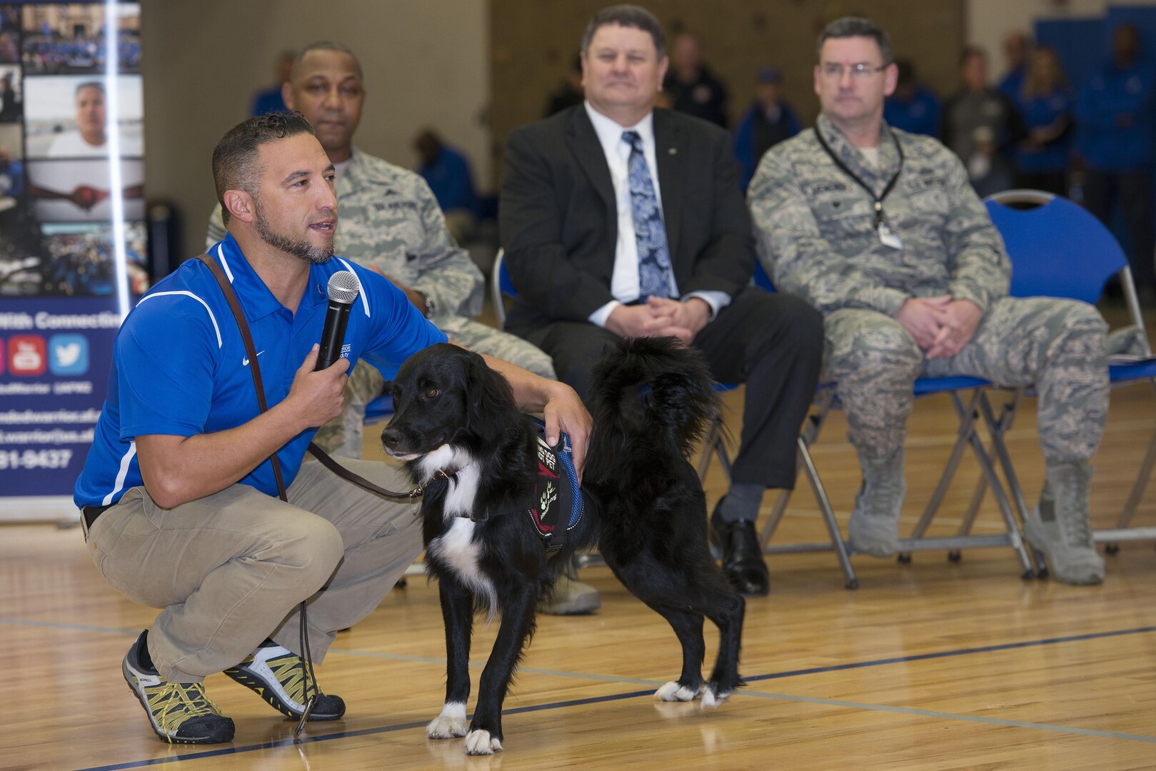 Master Sgt. Michael Maroney, former pararescueman, delivers a speech during the opening ceremony at the week-long Air Force Wounded Warrior (AFW2) Warrior CARE event at Joint Base San Antonio-Randolph Jan. 10, 2017. Maroney shared some of his experience as a pararescueman and encouraged participants to keep an open mind throughout the event. (U.S. Air Force photo by Airman 1st Class Lauren Parsons/Released)