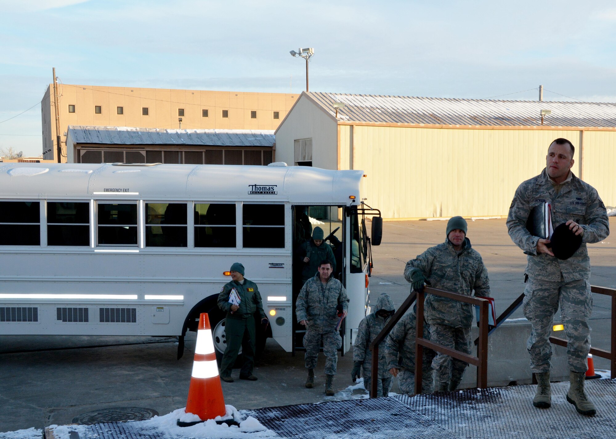Members of the 507th Air Refueling Wing arrive at the deployment-processing center during an exercise Jan. 8, 2017, at Tinker Air Force Base, Okla. Reservists with the 507th Air Refueling Wing participated in the exercise in preparation for the upcoming nuclear operational readiness inspection in March 2016. (U.S. Air Force photo/Tech Sgt. Lauren Gleason)