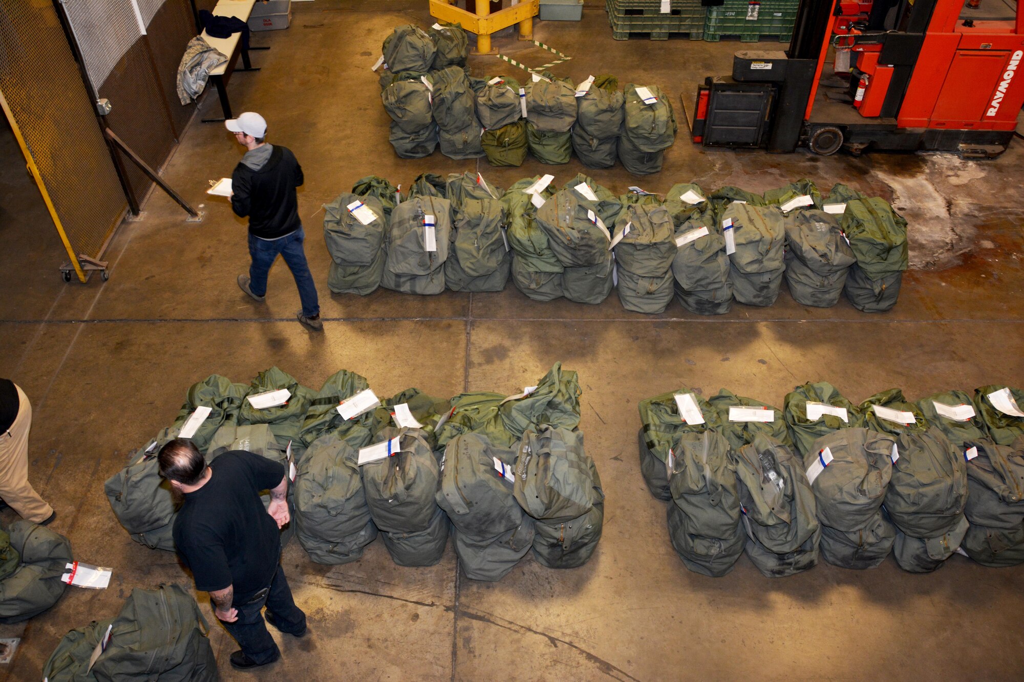 Stacks of mobility bags await pickup by members of the 507th Air Refueling Wing during a deployment exercise Jan. 8, 2017, at Tinker Air Force Base, Okla. Reservists with the 507th Air Refueling Wing participated in the exercise in preparation for the upcoming nuclear operational readiness inspection in March 2016. (U.S. Air Force photo/Tech Sgt. Lauren Gleason)