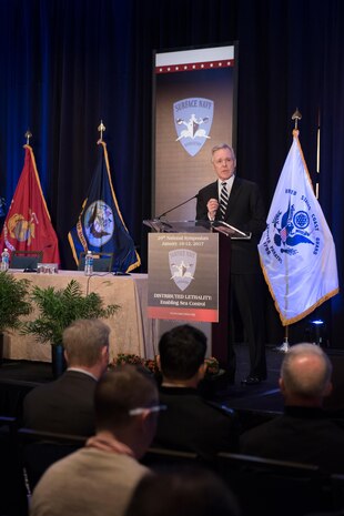 Secretary of the Navy (SECNAV) Ray Mabus delivers remarks at the 29th annual Surface Navy Association (SNA) National Symposium, Jan. 11, 2017.