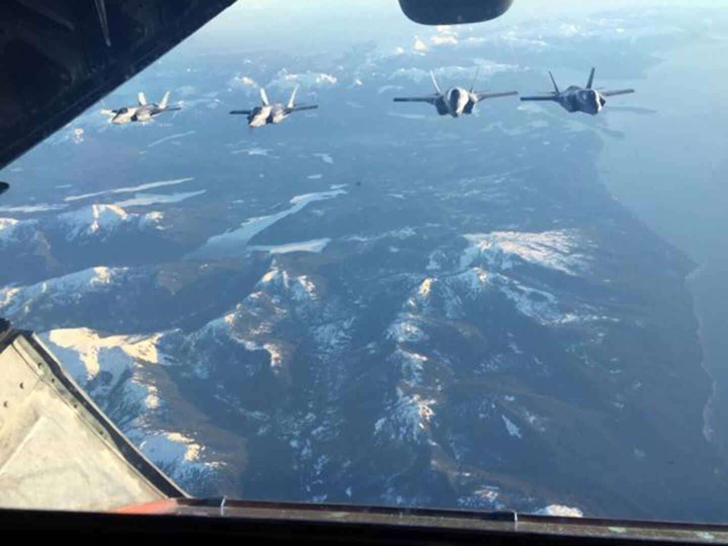 Marine Corps F-35Bs from Marine Fighter Attack Squadron (VMFA) 121, 3rd Marine Aircraft Wing, transit the Pacific from Marine Corps Air Station Yuma, Ariz., to Joint Base Elmendorf-Richardson, Alaska, Jan. 9, 2017, with its final destination of Iwakuni, Japan.  VMFA-121 is the first operational F-35B squadron assigned to the Fleet Marine Force, with its relocation to 1st Marine Aircraft Wing at Iwakuni.  The F-35B was developed to replace the Marine Corps’ F/A-18 Hornet, AV-8B Harrier and EA- 6B Prowler. The Short Take-off Vertical Landing (STOVL) aircraft is a true force multiplier. The unique combination of stealth, cutting-edge radar and sensor technology, and electronic warfare systems bring all of the access and lethality capabilities of a fifth-generation fighter, a modern bomber, and an adverse-weather, all-threat environment air support platform.