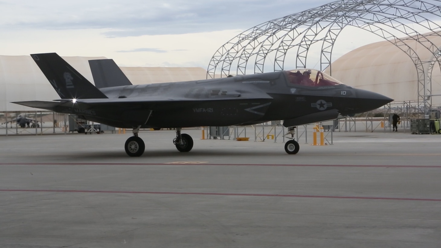 An F-35B lightning II with Marine Fighter Attack Squadron (VMFA) 121 prepares to take off aboard Marine Corps Air Station Yuma, Ariz., Jan. 9, 2017, as it transits the Pacific en route to Marine Corps Air Station Iwakuni, Japan. VMFA-121 is the first operational F-35B squadron assigned to the Fleet Marine Force, with its relocation to 1st Marine Aircraft Wing at Iwakuni.  The F-35B was developed to replace the Marine Corps’ F/A-18 Hornet, AV-8B Harrier and EA- 6B Prowler. The Short Take-off Vertical Landing (STOVL) aircraft is a true force multiplier. The unique combination of stealth, cutting-edge radar and sensor technology, and electronic warfare systems bring all of the access and lethality capabilities of a fifth-generation fighter, a modern bomber, and an adverse-weather, all-threat environment air support platform.