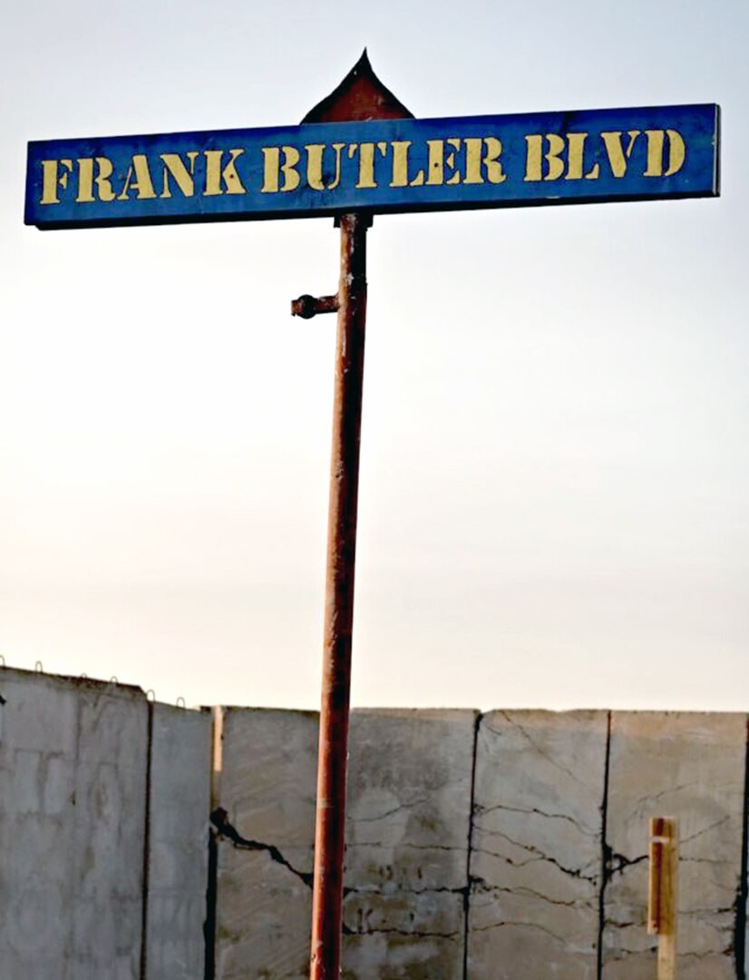 A road at the logisitical support area just south of Mosul, Iraq, was named after retired navy Capt. (Dr.) Frank Butler to honor his contributions to tactical combat causualty care. Butler is chairman  of the Committee on Tactical Combat Casualty Care and chief of prehospital trauma at the U.S. Army Institute of Surgical Research at Joint Base San Antonio-Fort Sam Houston.