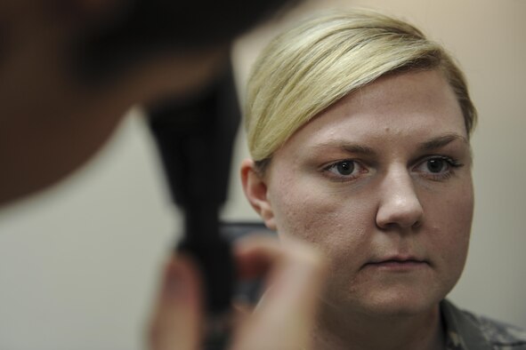 A patient receives an eye examination called an ophthalmoscopy at Hurlburt Field, Fla., Jan. 9, 2017. An ophthalmoscopy is an exam that allows a health professional to see inside the eye as part of a routine physical examination. It is crucial to discovering the health of the vitreous humor and retina. (U.S. Air Force photo by Airman Dennis Spain)