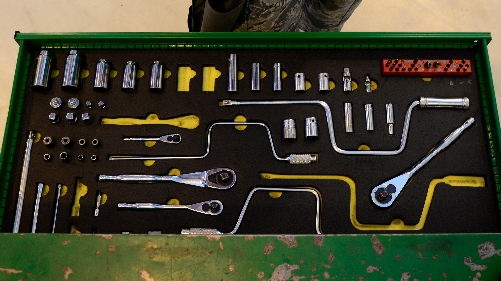 Tools sit in a toolbox during an annual load competition at Aviano Air Base, Italy on Jan. 6, 2016. Competitors were graded on every aspect of their performance, including putting tools away properly. (U.S. Air Force photo by Senior Airman Cary Smith)