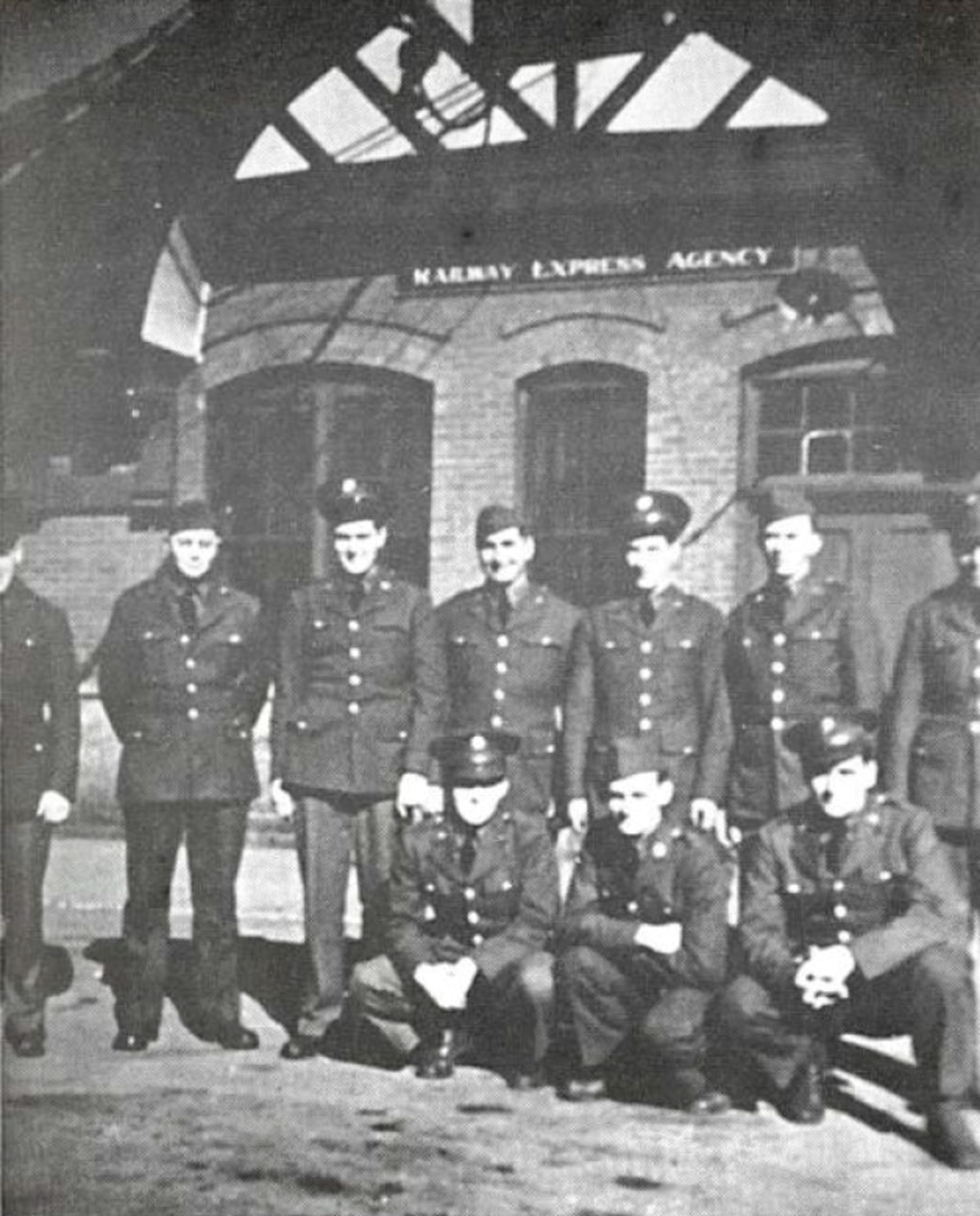 U.S. Army Air Corps cadets pose for a photo after arriving at a railroad station in Sumter, S.C., Dec. 10, 1941. The cadets were members of one of the first aviation classes at the basic flying school at Shaw Field, S.C., now known as Shaw Air Force Base. (Courtesy photo)