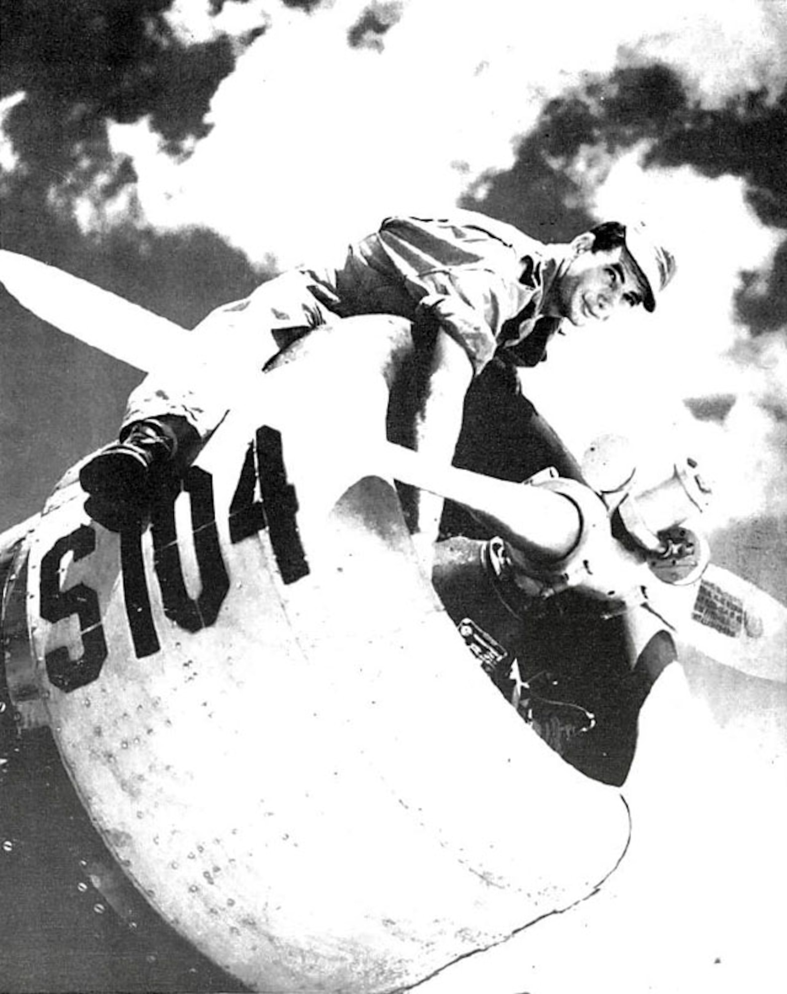 A U.S. Army Air Corps mechanic works on a BT-13 Valiant at Shaw Field, S.C., circa 1942. Mechanics were responsible for maintaining the training aircraft, which were instrumental in graduating nearly 8,600 pilots between 1942 and 1945. (Courtesy photo)