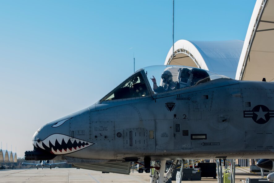 Capt. Andrew Nemethy, 74th Fighter Squadron A-10C Thunderbolt II pilot, taxis to the runway to launch for Green Flag-West, Jan. 12, 2017, at Moody Air Force Base, Ga. The exercise boasts realistic air-land integration exercise designed to provide combat training to joint and coalition warfighters. (U.S. Air Force photo by Airman 1st Class Greg Nash)