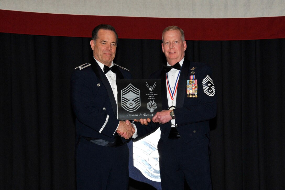 Five Airmen were recognized for their selection to chief master sergeant during a ceremony Jan. 12, 2017 at McConnell Air Force Base, Kan. Chief master sergeant is the highest enlisted rank in the Air Force. (U.S. Air Force photo/Airman 1st Class Erin McClellan)