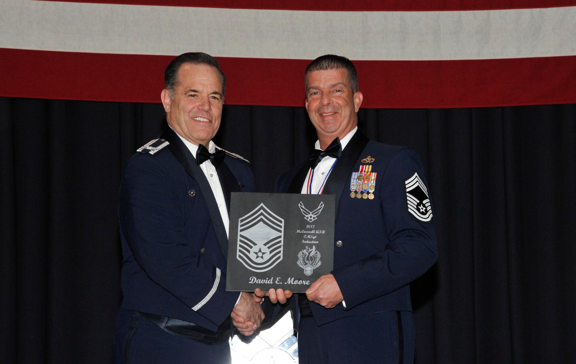 Five Airmen were recognized for their selection to chief master sergeant during a ceremony Jan. 12, 2017 at McConnell Air Force Base, Kan. Chief master sergeant is the highest enlisted rank in the Air Force. (U.S. Air Force photo/Airman 1st Class Erin McClellan)