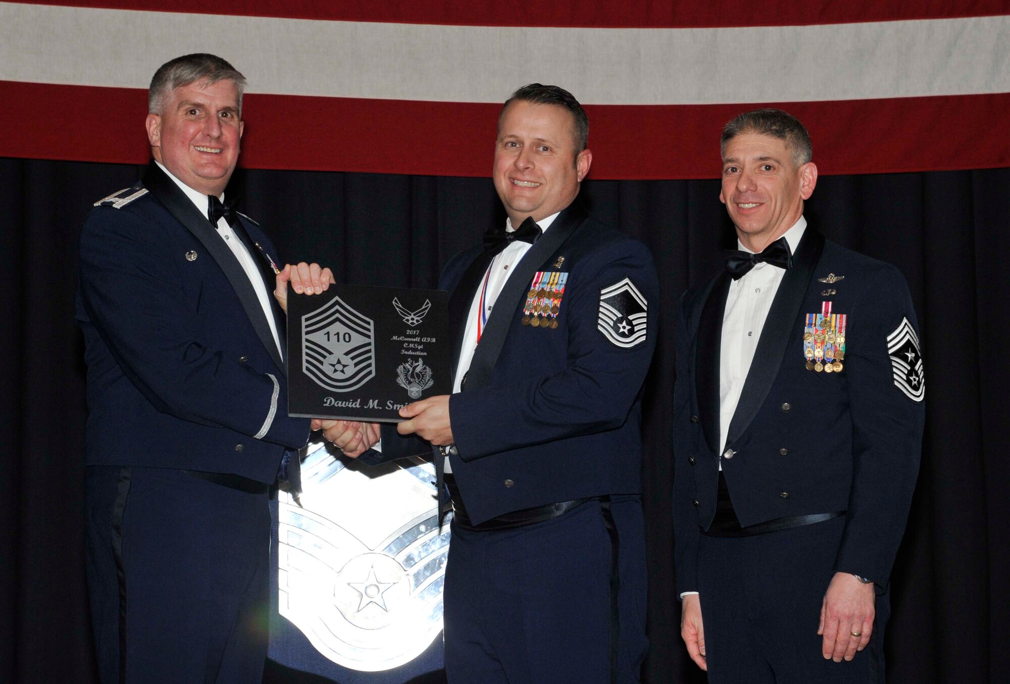 Five Airmen were recognized for their selection to chief master sergeant during a ceremony Jan. 12, 2017 at McConnell Air Force Base, Kan. Chief master sergeant is the highest enlisted rank in the Air Force. (U.S. Air Force photo/Airman 1st Class Erin McClellan)
