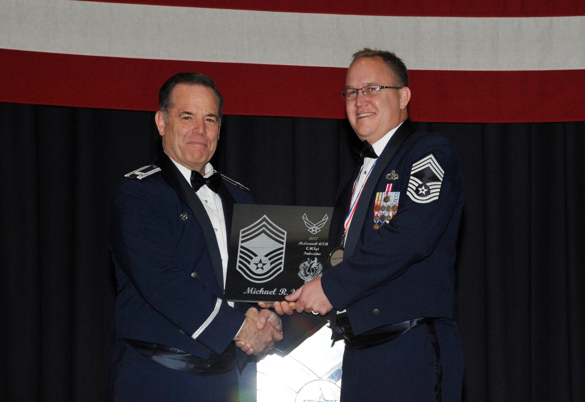 Five Airmen were recognized for their selection to chief master sergeant during a ceremony Jan. 12, 2017 at McConnell Air Force Base, Kan. Chief master sergeant is the highest enlisted rank in the Air Force. (U.S. Air Force photo/Airman 1st Class Erin McClellan)