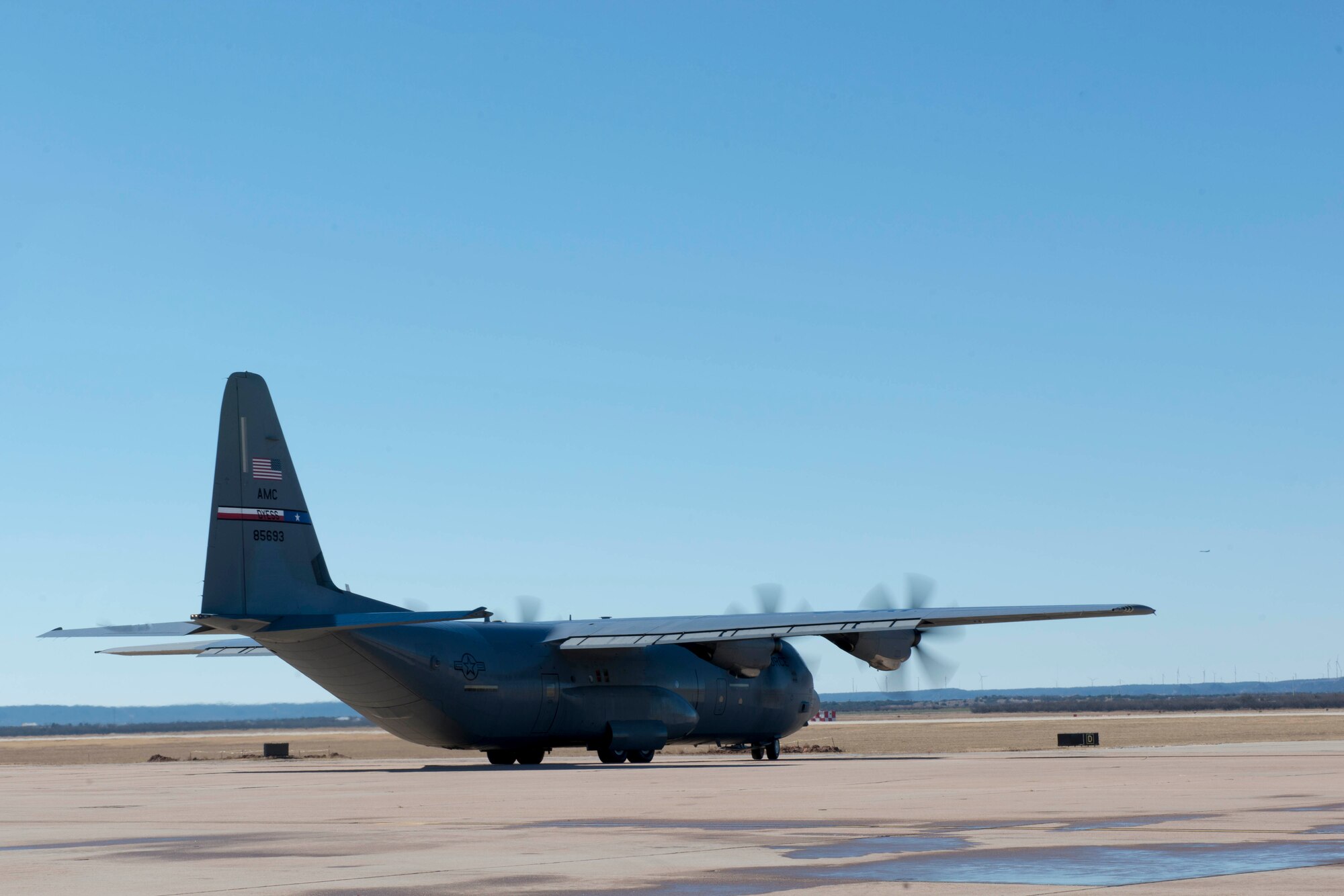 A C-130J Super Hercules taxies the flightline at Dyess Air Force Base, Texas, Jan. 7, 2017. Airmen and aircraft from the 39th Airlift Squadron deployed to Afghanistan. The Airmen will be tasked to carry cargo, personnel and conduct airdrop missions. (U.S. Air Force photo by Airman 1st Class Austin Mayfield)