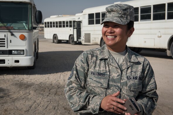 U.S. Air Force Tech. Sgt. Mary Jane Palumbo, 134th Expeditionary Fighter Squadron aviation resource manager, waits for her brother to arrive outside a military air terminal, Jan. 7, 2017. Palumbo’s brother is in the U.S. Army and they have not seen each other for the past ten years.  (U.S. Air Force photo/Master Sgt. Benjamin Wilson)(Released)