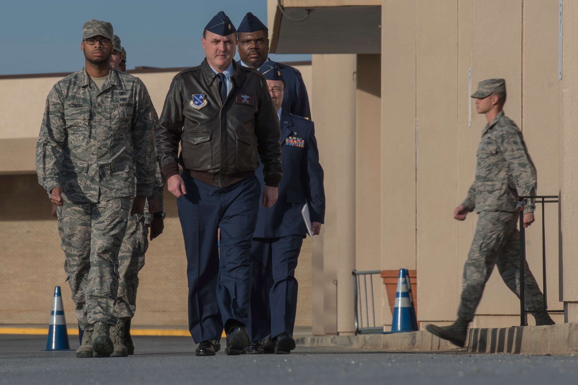 Base members attend the cordon rehearsal in preparation for the 58th Presidential Inauguration at Joint Base Andrews, Md., Jan. 12, 2017. There will be more than 1,500 military members forming the street cordon and lining the inaugural parade route to render honors to the commander in chief, Jan. 20. (U.S. Air Force photo by Airman 1st Class Valentina Lopez)