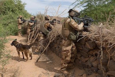 French soldiers stand guard in Mali as part of Operation Barkhane. French Ministry of Defense photo