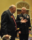 Olin Brewster (left), U.S. Army Reserve ambassador, 63rd Regional Support Command, talks with Maj. Gen. Michael Smith, deputy chief, U.S. Army Reserve about the benefits of the Partnership for Youth Success (PaYS) program agreement, signed Jan. 6, Marriot Plaza Hotel, San Antonio.