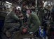 Senior Airman Josh Lykins, 315th Aeromedical Evacuation Squadron medical technician, provides CPR during a medical training exercise January 13, 2017, while on board a C-17 Globemaster III bound for Ramstein Air Base, Germany. Airmen from the 315th AES are able to conduct medical training, while in conjunction with real-world operations. (U.S. Air Force photo by Senior Airman Tom Brading)