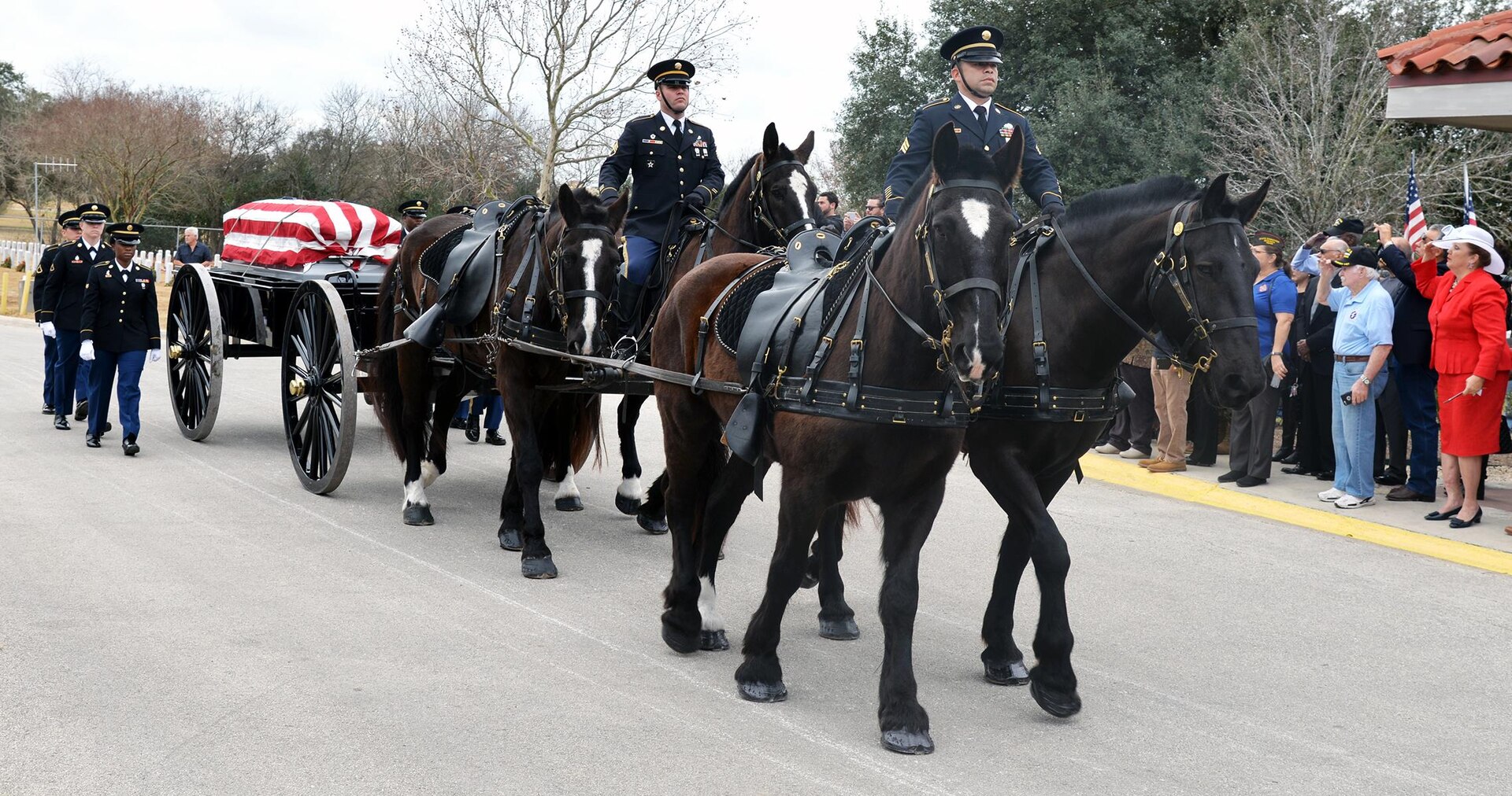 The remains of Cpl. Luis Patlan Torres are brought to the Fort Sam Houston National Cemetery by the Joint Base San Antonio-Fort Sam Houston Caisson Section Jan. 13. Torres was missing in action as a prisoner of war in South Korea since 1950.