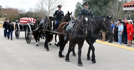 The remains of Cpl. Luis Patlan Torres are brought to the Fort Sam Houston National Cemetery by the Joint Base San Antonio-Fort Sam Houston Caisson Section Jan. 13. Torres was missing in action as a prisoner of war in South Korea since 1950.