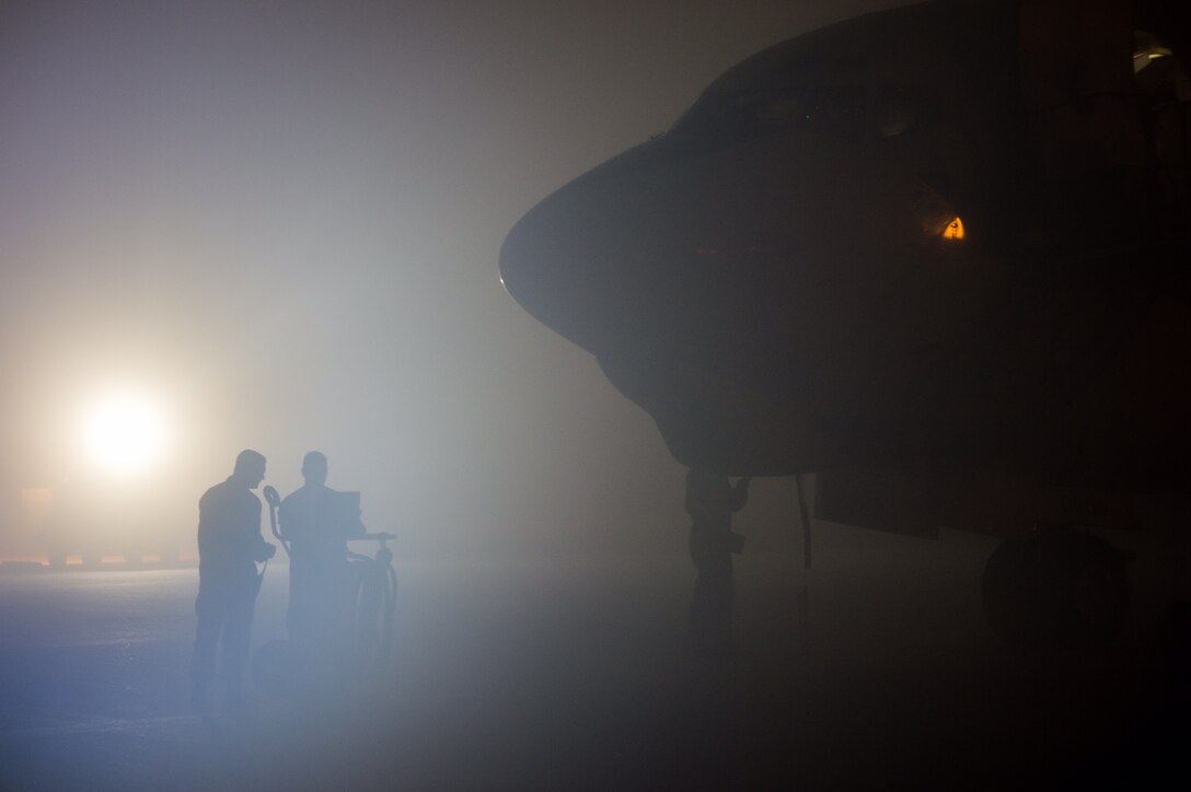 A 380th Expeditionary Aircraft Maintenance Squadron crew begins an E-3 Sentry post-flight inspection after a sortie in support of Combined Joint Task Force Operation Inherent Resolve in Southwest Asia, Jan. 12, 2017. The E-3 Sentry has provided a real-time picture of the battle space for coalition aircraft working to weaken and destroy Islamic State in Iraq and the Levant operations in the Middle East region and around the world. Air Force photo by Senior Airman Tyler Woodward