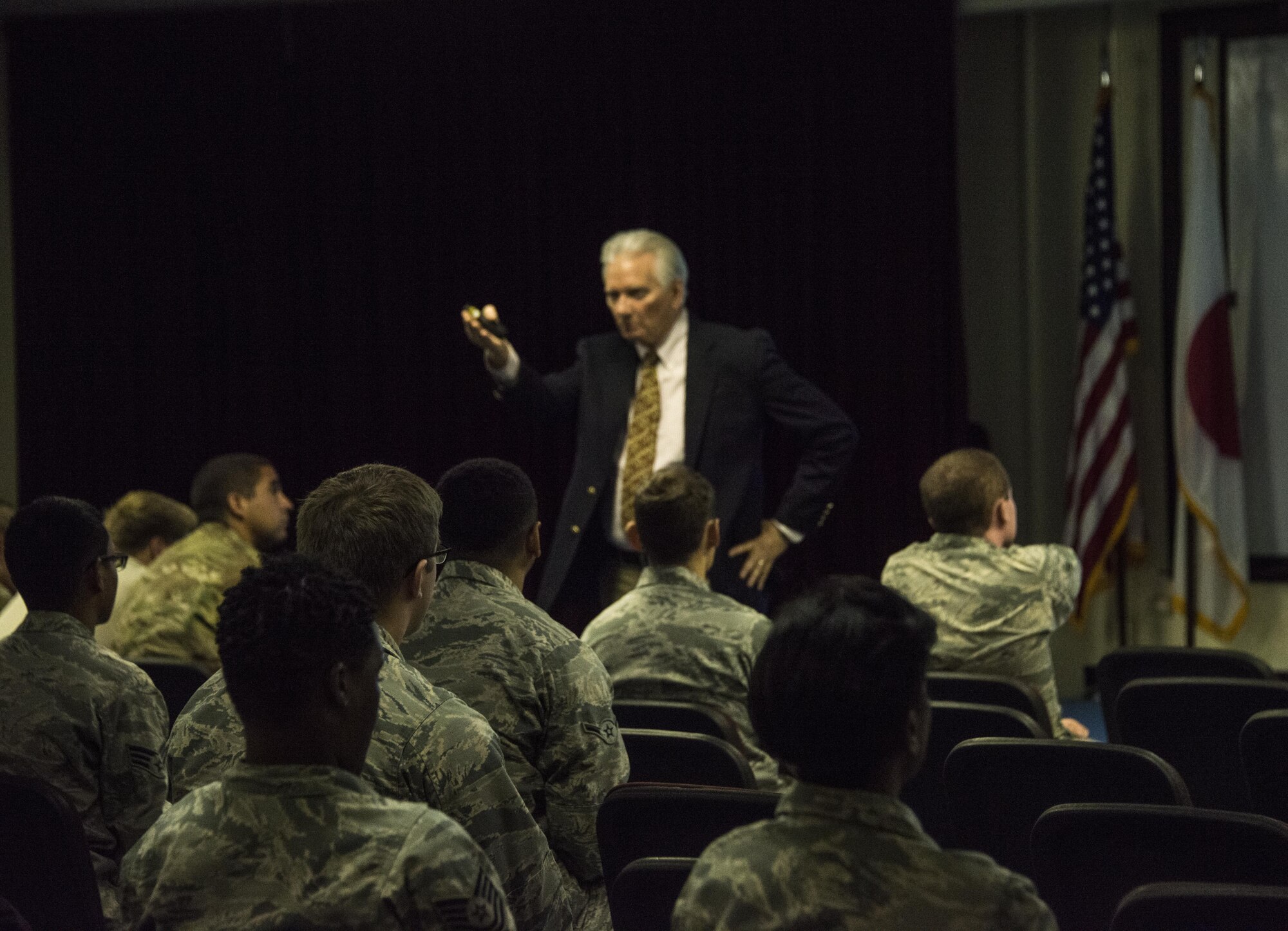 United States Air Force Special Operations School sent an instructor cadre of 14, with five guest lecturers to deliver two-weeks of academic training at Kadena Air Base, December 5-16, 2016. With a curriculum that spans from introducing SOF at the most basic level to preparing future mission commanders for success, the schoolhouse aims to transform skilled Airmen into Air Commandos. (U.S. Air Force photo by Capt. Jessica Tait)