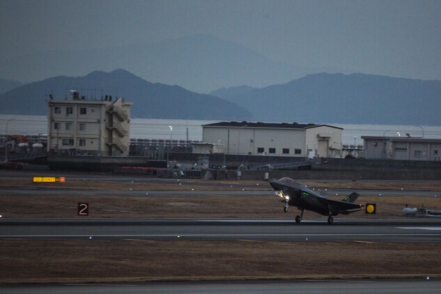 An F-35B Lightning II with Marine Fighter Attack Squadron (VMFA) 121, lands at Marine Corps Air Station Iwakuni, Japan, Jan. 18, 2017. VMFA-121 conducted a permanent change of station to MCAS Iwakuni, from MCAS Yuma, Ariz., and now belongs to Marine Aircraft Group 12, 1st Marine Aircraft Wing, III Marine Expeditionary Force. The F-35B Lightning II is a fifth-generation fighter, which is the world’s first operational supersonic short takeoff and vertical landing aircraft. The F-35B brings strategic agility, operational flexibility and tactical supremacy to III MEF with a mission radius greater than that of the F/A-18 Hornet and AV-8B Harrier II in support of the U.S. – Japan alliance. (U.S. Marine Corps photo by Cpl. Aaron Henson)