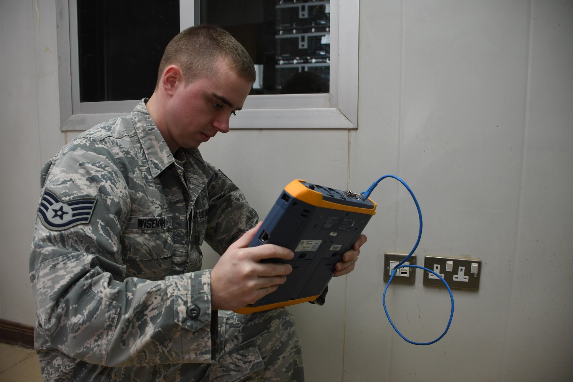 ROCK SOLID WARRIOR - This week's Rock Solid Warrior is Staff Sgt. Brett Wiseman, a 386th Expeditionary Communications Squadron cyber transport systems supervisor, deployed from the 2nd Communications Squadron, Barksdale Air Force Base, La. (U.S. Air Force photo/Senior Airman Andrew Park)