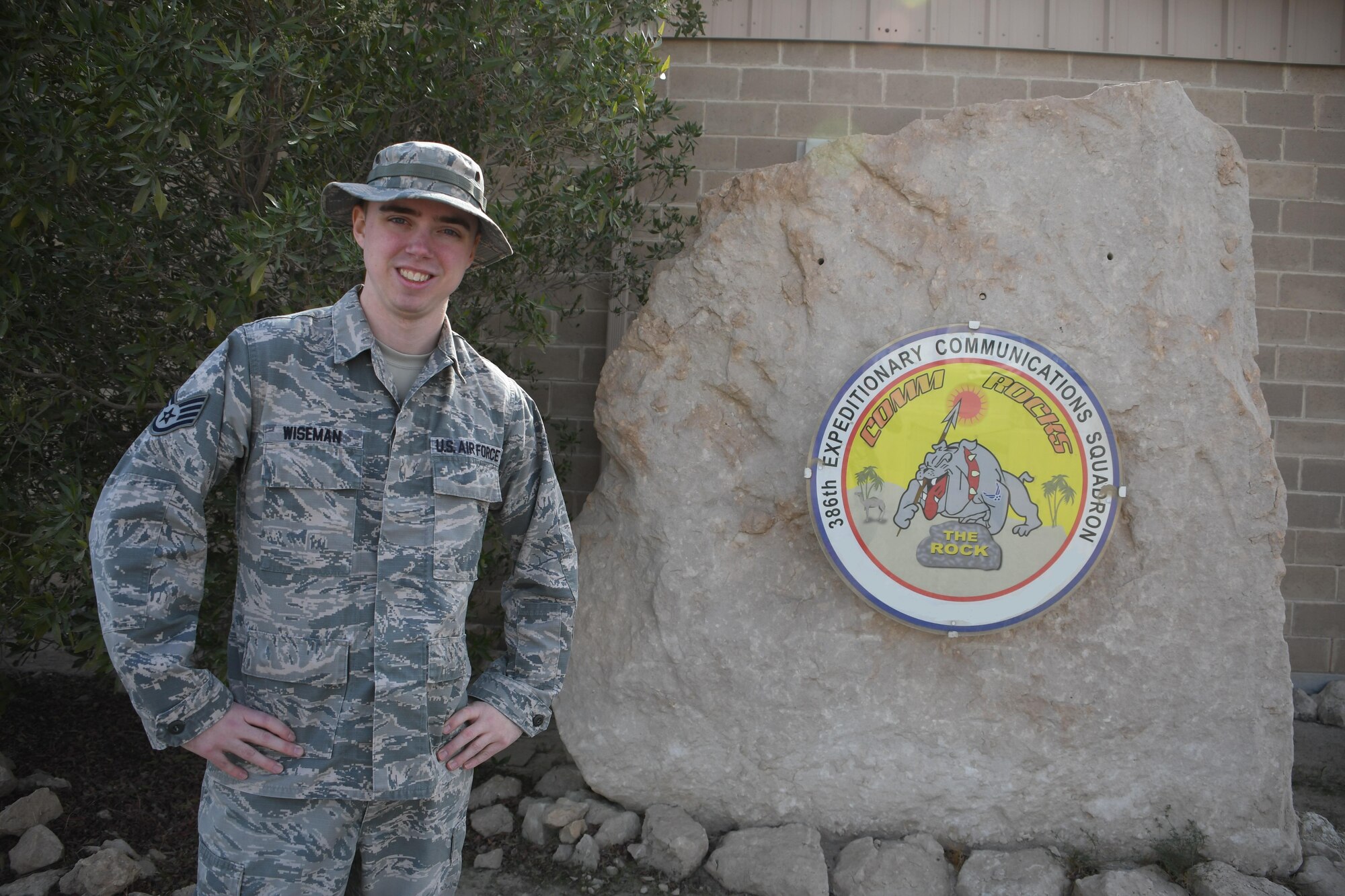 This week's Rock Solid Warrior is Staff Sgt. Brett Wiseman, a 386th Expeditionary Communications Squadron cyber transport systems supervisor, deployed from the 2nd Communications Squadron, Barksdale Air Force Base, La. (U.S. Air Force photo/Senior Airman Andrew Park)