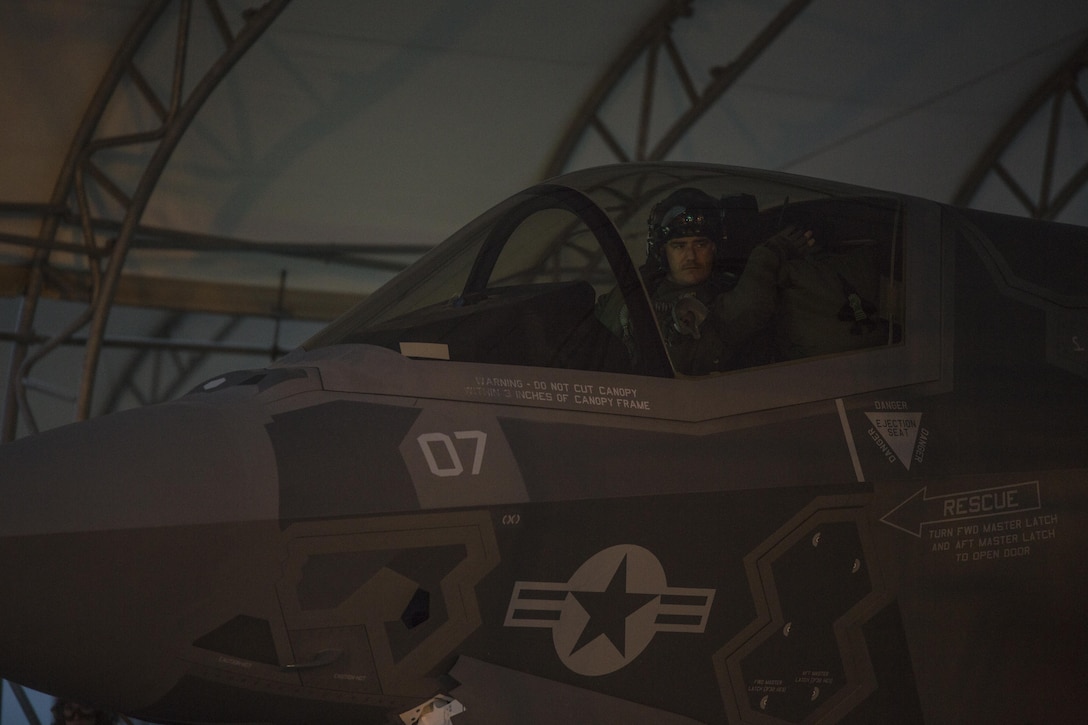 U.S. Marine Corps Lt. Col. J. T. Bardo, commanding officer of Marine Fighter Attack Squadron (VMFA) 121, emerges from an F-35B Lightning II upon arrival at Marine Corps Air Station Iwakuni, Japan, Jan. 18, 2017. VMFA-121 conducted a permanent change of station to MCAS Iwakuni, from MCAS Yuma, Ariz., and now belongs to Marine Aircraft Group 12, 1st Marine Aircraft Wing, III Marine Expeditionary Force. The F-35B Lightning II is a fifth-generation fighter, which is the world’s first operational supersonic short takeoff and vertical landing aircraft. The F-35B brings strategic agility, operational flexibility and tactical supremacy to III MEF with a mission radius greater than that of the F/A-18 Hornet and AV-8B Harrier II in support of the U.S. – Japan alliance. (U.S. Marine Corps photo by Cpl. Nathan Wicks)