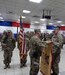 Lt. Col. Kevin McKenzie (right), commander of the 314th Combat Sustainment Support Battalion, and Command Sgt. Maj. Mario Canizales, the senior enlisted advisor of the 314th CSSB, uncase the battalion colors during a transfer of authority ceremony in Iraq on Dec. 29, 2016. The 314th CSSB will provide area sustainment to U.S. and coalition forces, as well as divesture of the Iraq Train and Equip Fund to the Iraqi Army. 