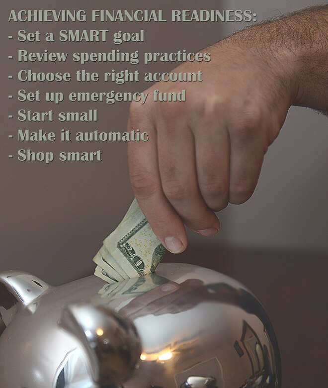 The Army Community Service and Airman and Family Readiness Center at Joint Base Langley-Eustis, Va., provide classes and one-on-one financial education to assist U.S. service members and their families save money and pay off debt. Financial counselors recommend members create an emergency fund, set a goal for their finances and create a budget based on previous spending habits and the financial goals they wish to achieve. (U.S. Air Force photo illustration by Staff Sgt. Teresa J. Cleveland)