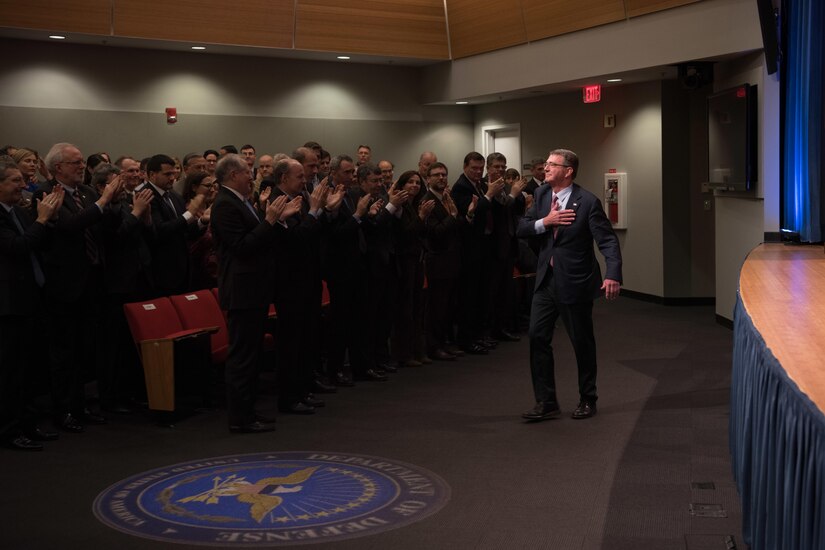 Defense Secretary Ash Carter gives his farewell address at the Pentagon in Washington, D.C., Jan. 18, 2017. DoD photo by Air Force Staff Sgt. Jette Carr