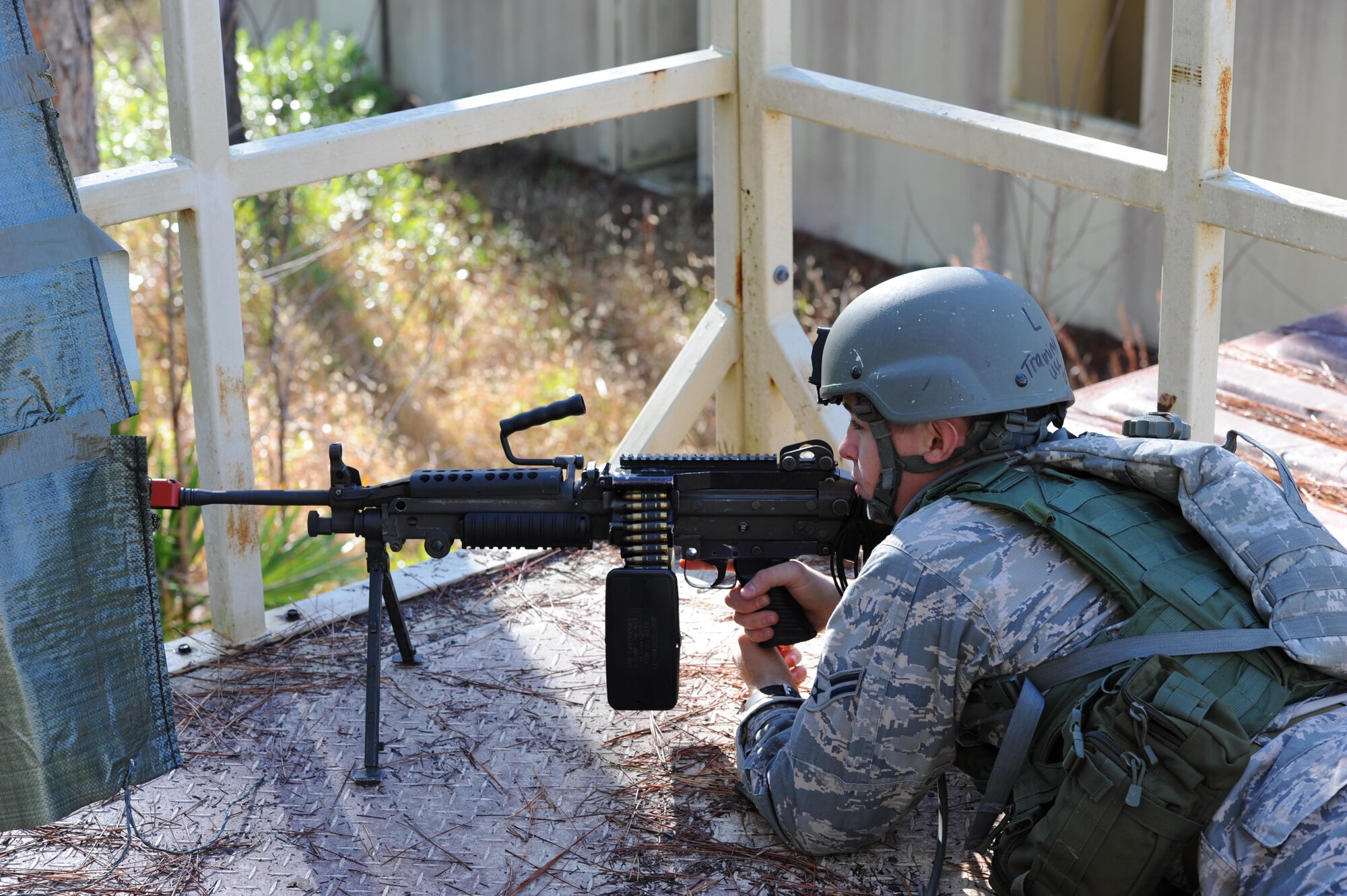 Senior Airman Austin George, 927th Security Force Squadron, defender, MacDill Air Force Base, Florida participated in a week-long training exercise held at Camp Blanding Joint Training Center, Starke Florida, Jan. 9-13. The exercise included multiple scenarios that evaluated the defenders response to a variety of base threats.   (U.S Air Force photo by Tech. Sgt. Peter Dean)
